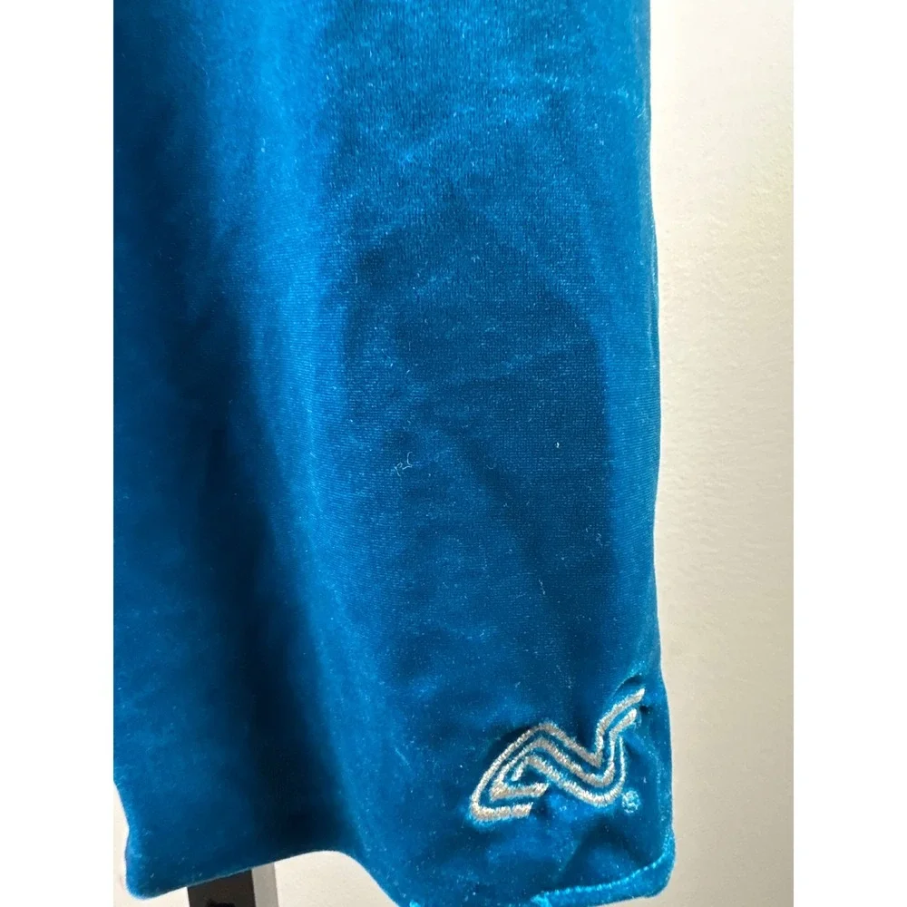 GK Elite Gymnastics Biketard Girls CM Blue Velvet Ombre Silver Trim Excellent